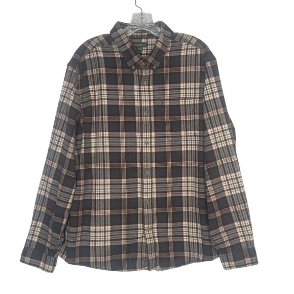 Eddie Bauer Mens Flannel Shirt Classic Fit Plaid Gray Size XL - Picture 1 of 8